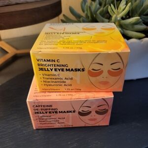 LA SPLASH 2-PACK JELLY EYE MASKS. CAFFEINE DE-PUFFING & VITAMIN C BRIGHTENING.